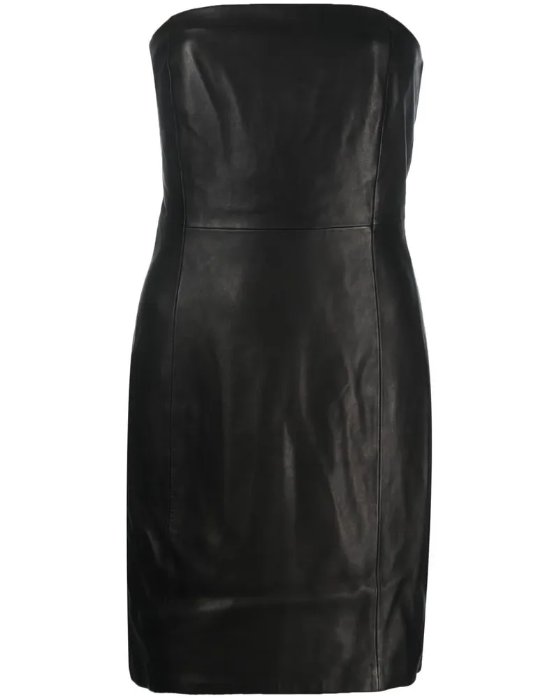 Theory Schulterfreies Lederkleid - Schwarz Schwarz