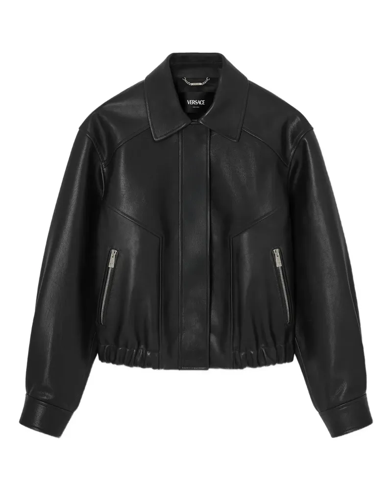 Versace Lederjacke mit Reißverschluss - Schwarz Schwarz