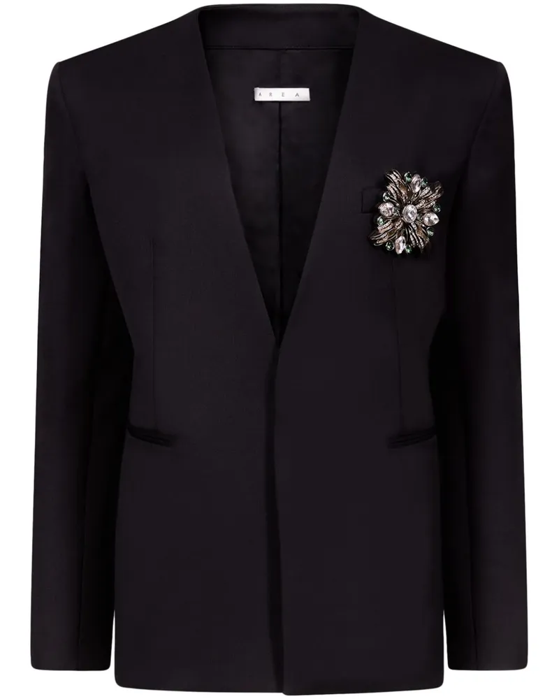 Area Kragenloser Blazer mit Kristallbrosche - Schwarz Schwarz