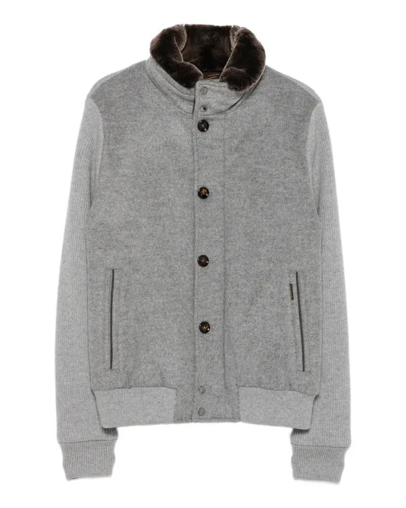 MOORER faux-fur collar panelled bomber jacket - Grau Grau