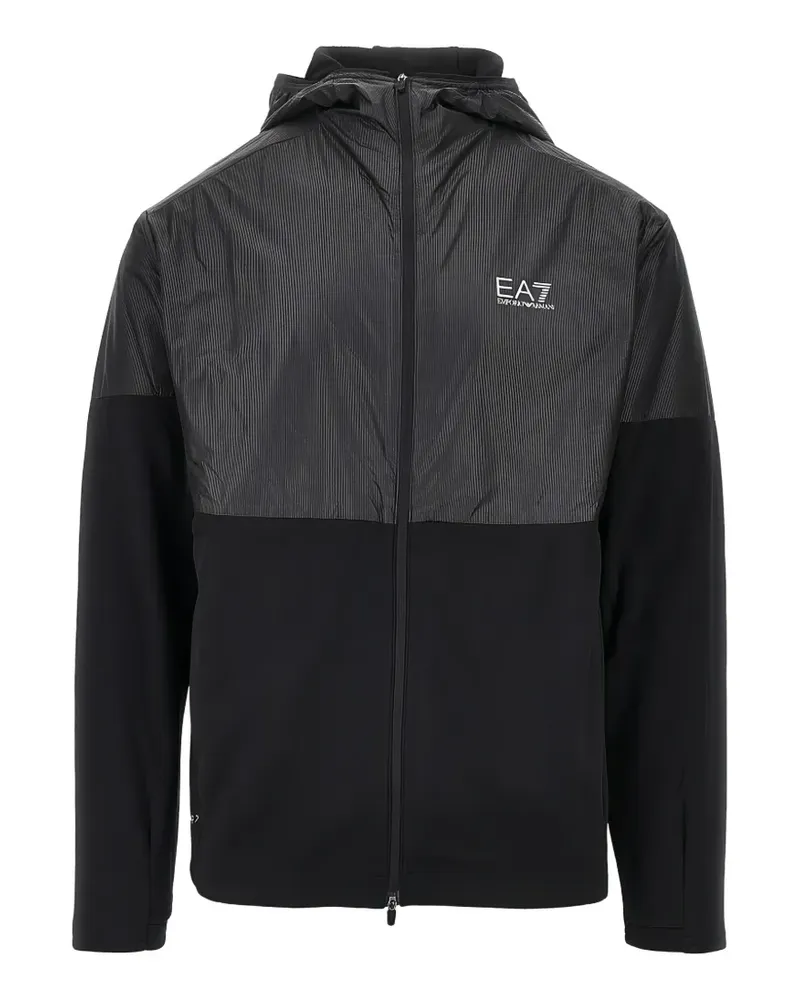 EA7 Kapuzenjacke mit Logo-Print - Schwarz Schwarz