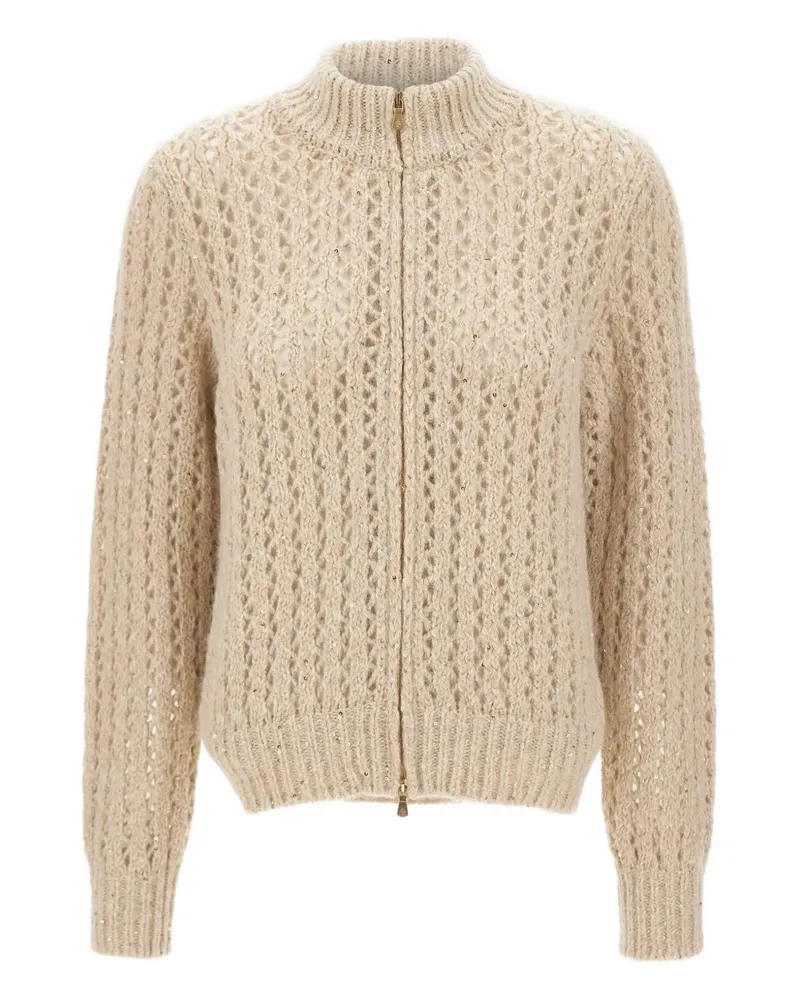 Eleventy sequined zip-up cardigan - Nude Nude