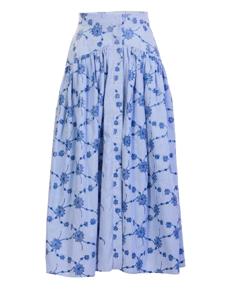 Silvia Tcherassi Narel embroidered striped midi skirt - Blau Blau