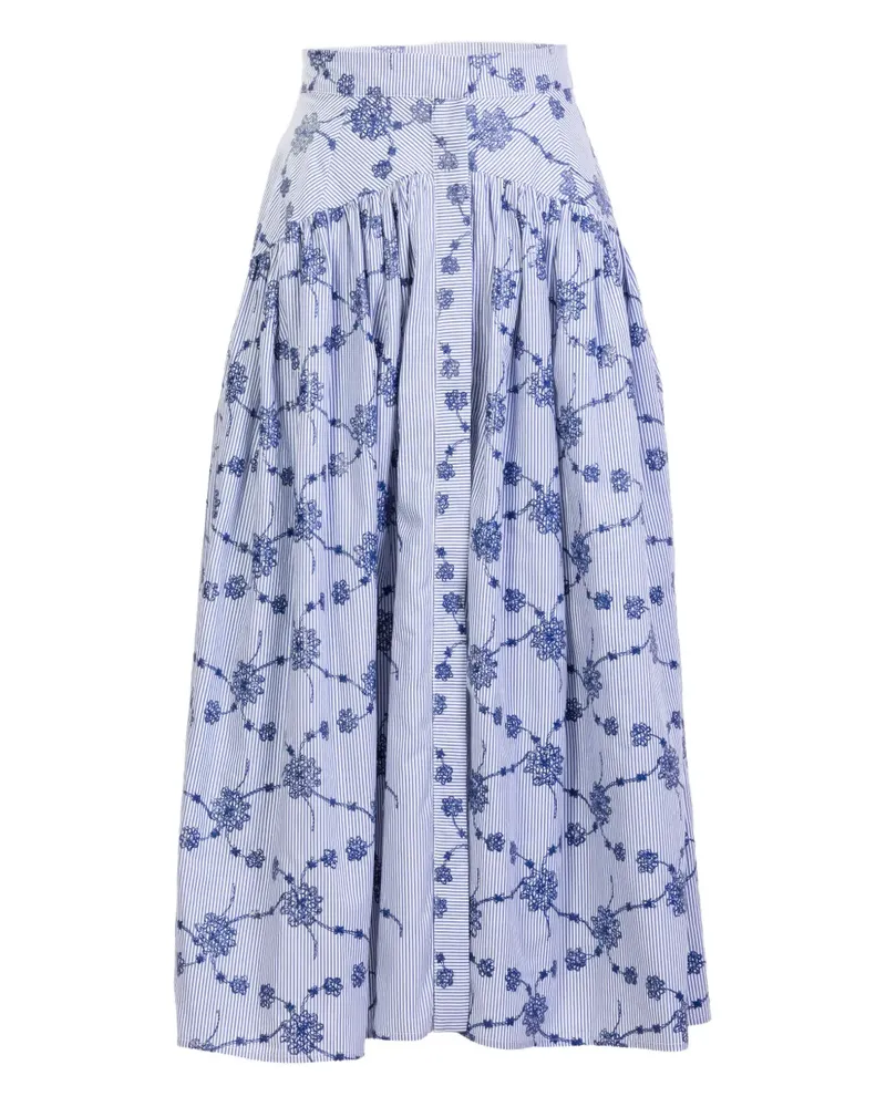 Silvia Tcherassi Narel embroidered striped midi skirt - Blau Blau