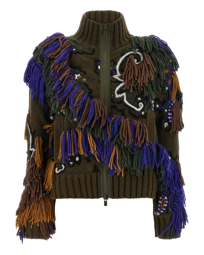 Sacai paisley jacquard fringed cardigan - Grün Grün