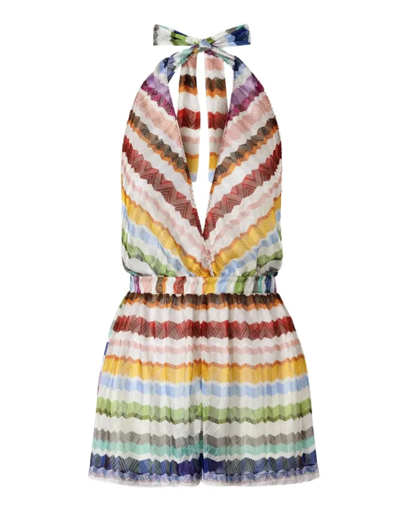 Missoni Zigzag-knit halterneck playsuit - Nude Nude