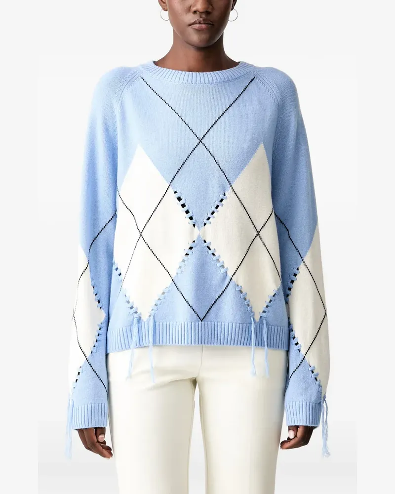 Pinko Berna Distressed-Pullover mit Argyle-Intarsie - Blau Blau