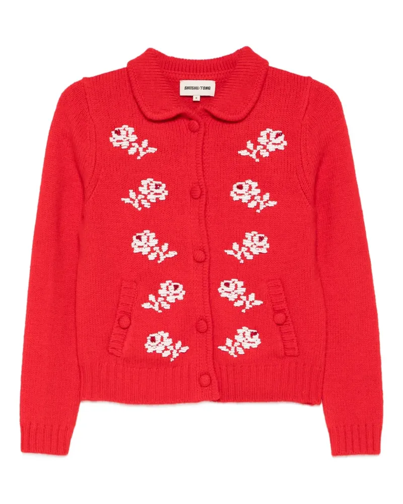 SHUSHU/TONG Cardigan mit Blumenstickerei - Rot Rot