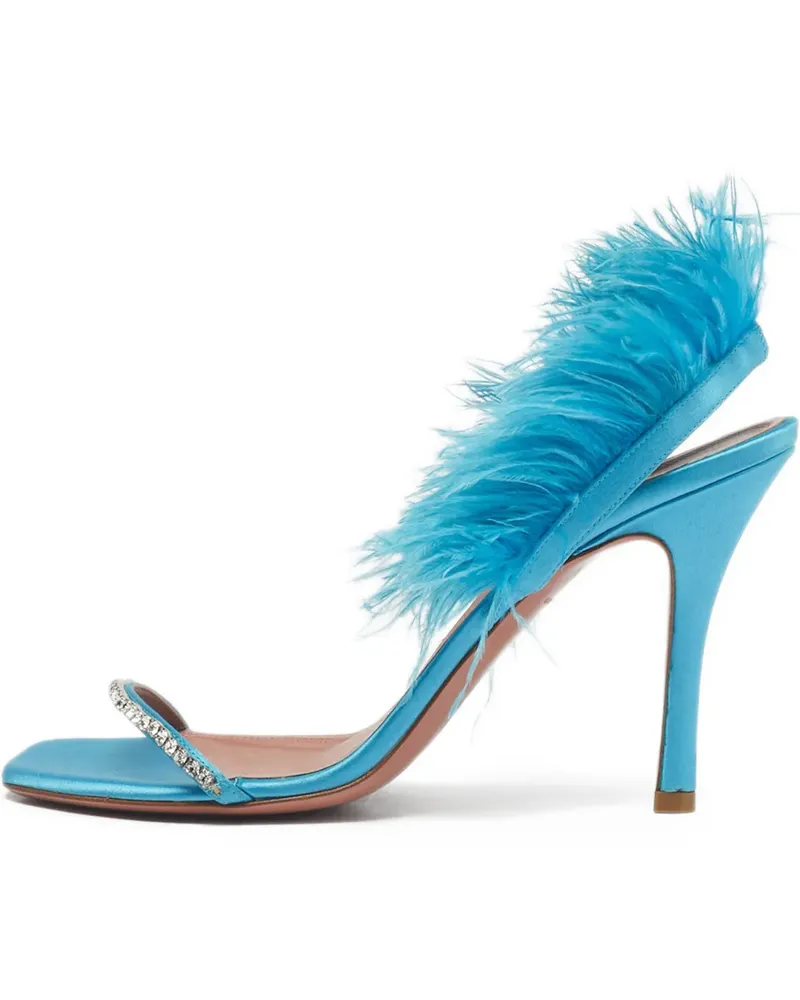 Amina Muaddi Adwoa feather satin slingback sandals - Blau Blau