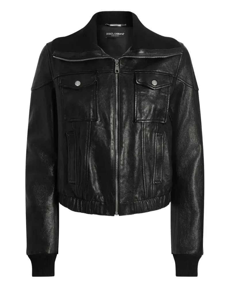 Dolce & Gabbana Lederjacke im Bomber-Style - Schwarz Schwarz
