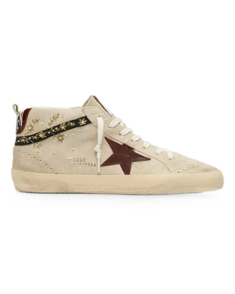 Golden Goose Mid Star in pearl suede with burgundy leather star and embroidery inserts sneakers - Nude Nude