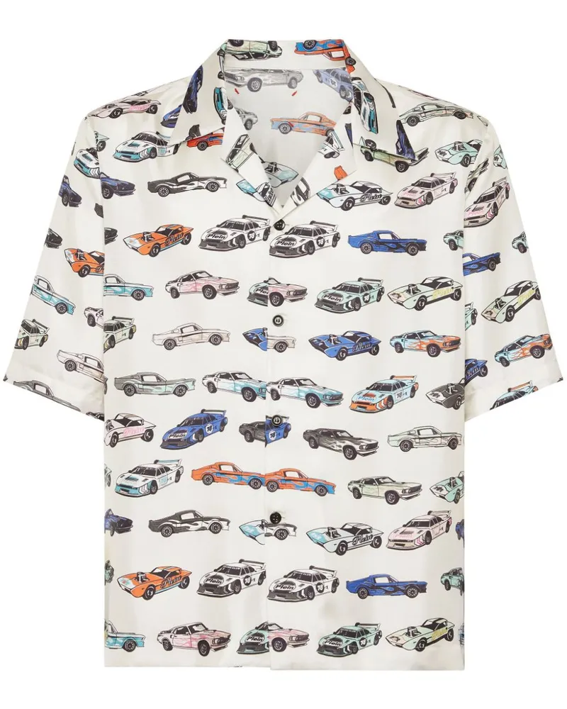 Philipp Plein Cars Racing Bowlinghemd - Weiß Weiß