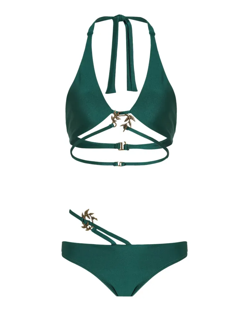 Amir Slama Neckholder-Bikini mit Blattdetail - Grün Grün