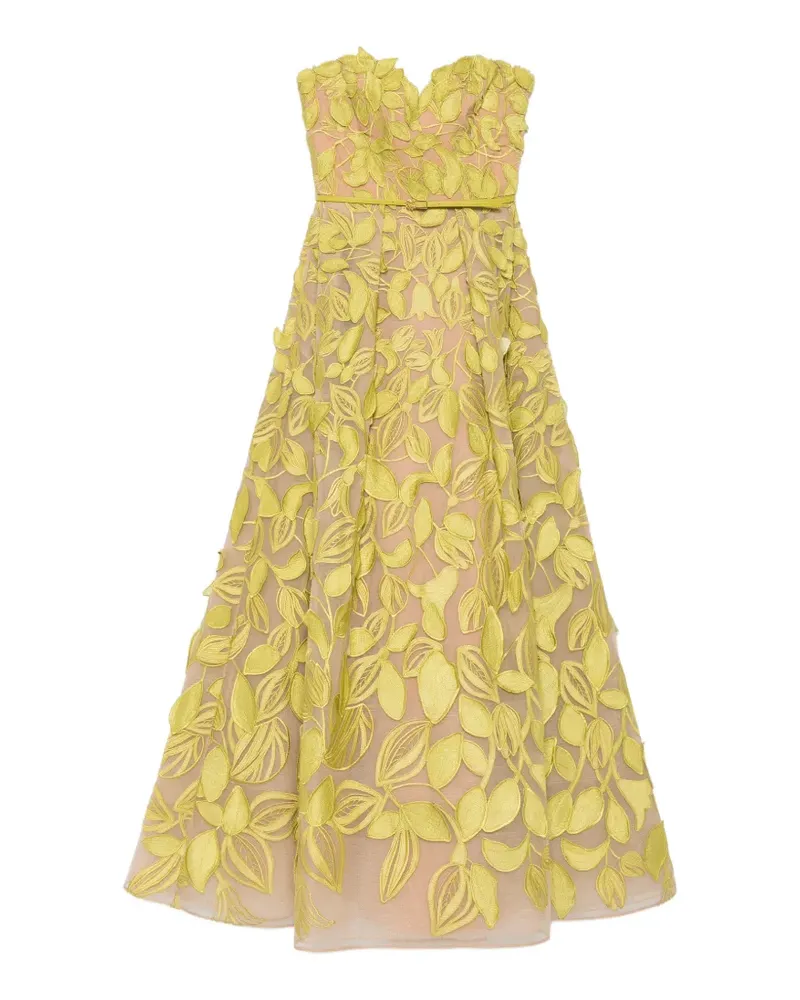 Elie Saab Schulterfreies Kleid mit Blattapplikation - Grün Grün