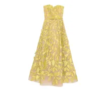 Schulterfreies Kleid mit Blattapplikation - Grün