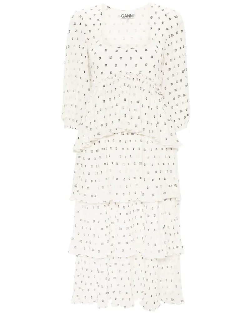 Ganni Midikleid mit Monogramm-Print - Nude Nude