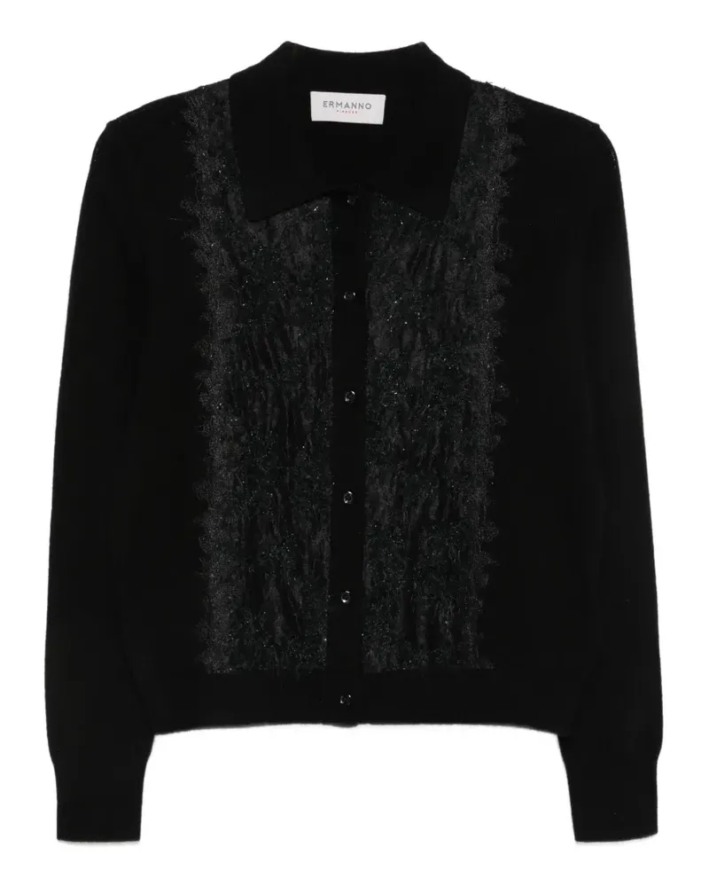 Ermanno Scervino Cardigan mit Polokragen und Spitzeneinsätzen - Schwarz Schwarz