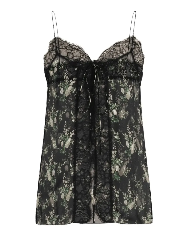 Dolce & Gabbana Geblümtes Oberteil mit Spitzenbesatz - Schwarz Schwarz