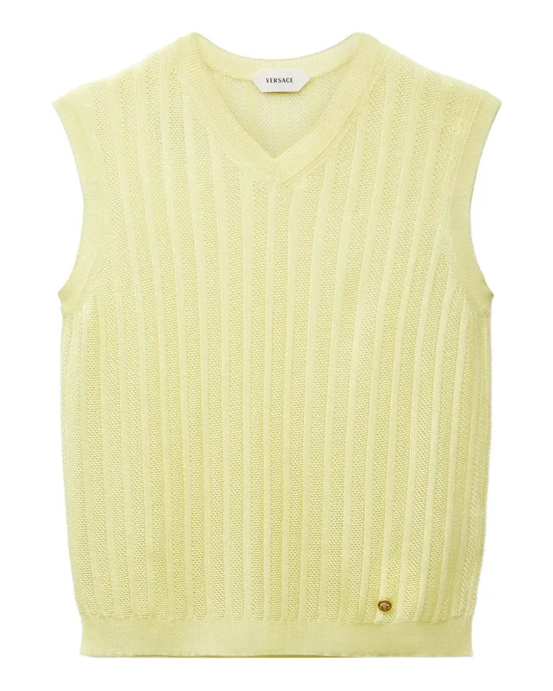 Versace Geripptes Stricktop aus Viskose - Gelb Gelb