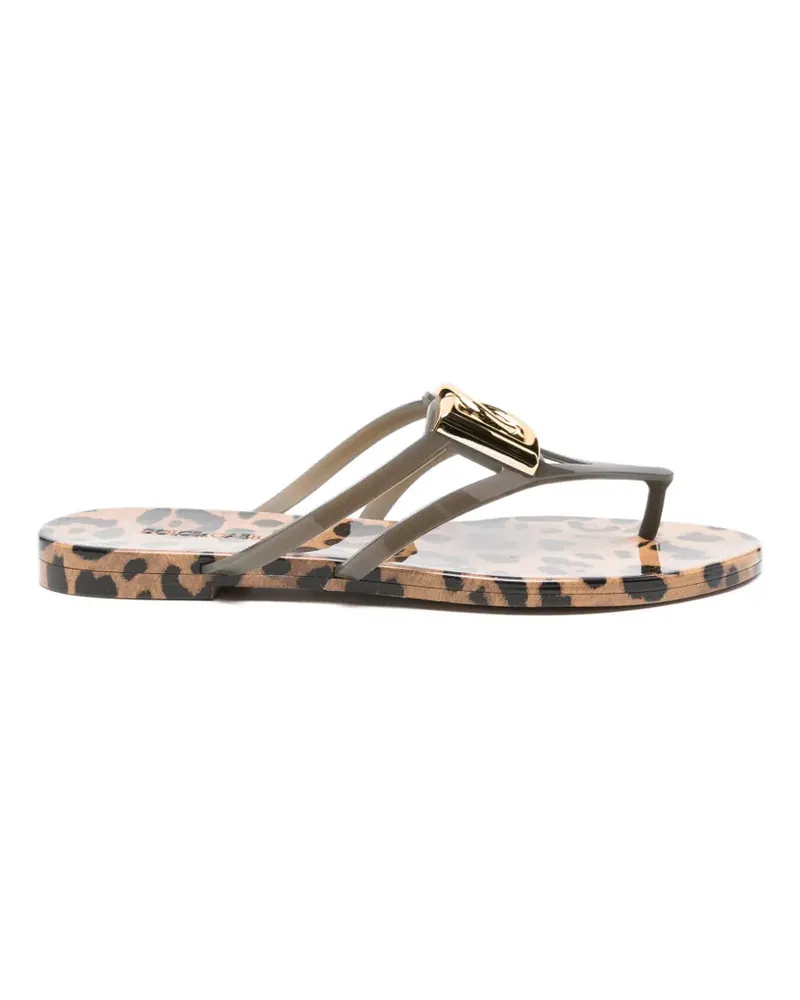 Dolce & Gabbana leopard-print logo flip-flops - Grau Grau