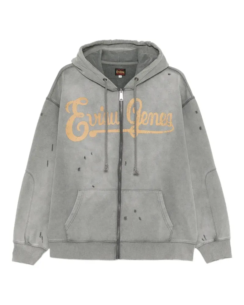 Evisu distressed logo-print hoodie - Grau Grau