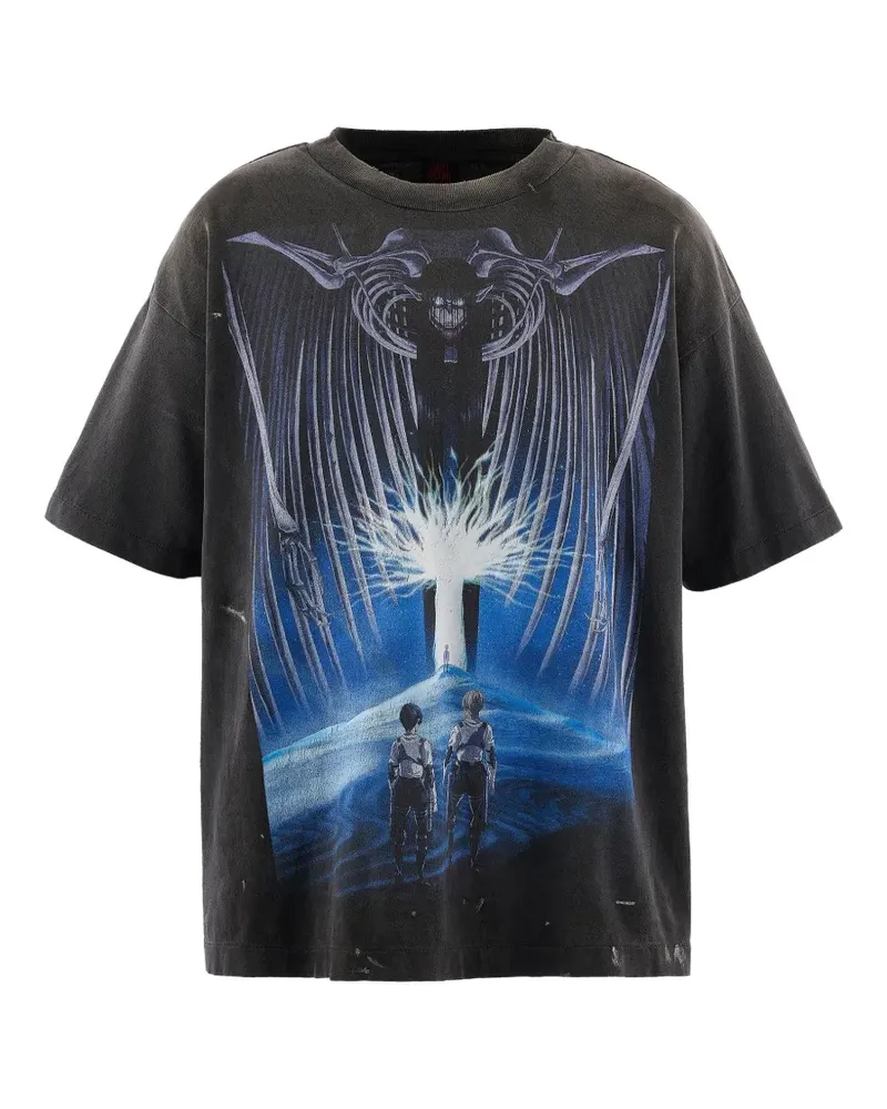 SAINT MXXXXXX Attack On Titan graphic-print T-shirt - Schwarz Schwarz
