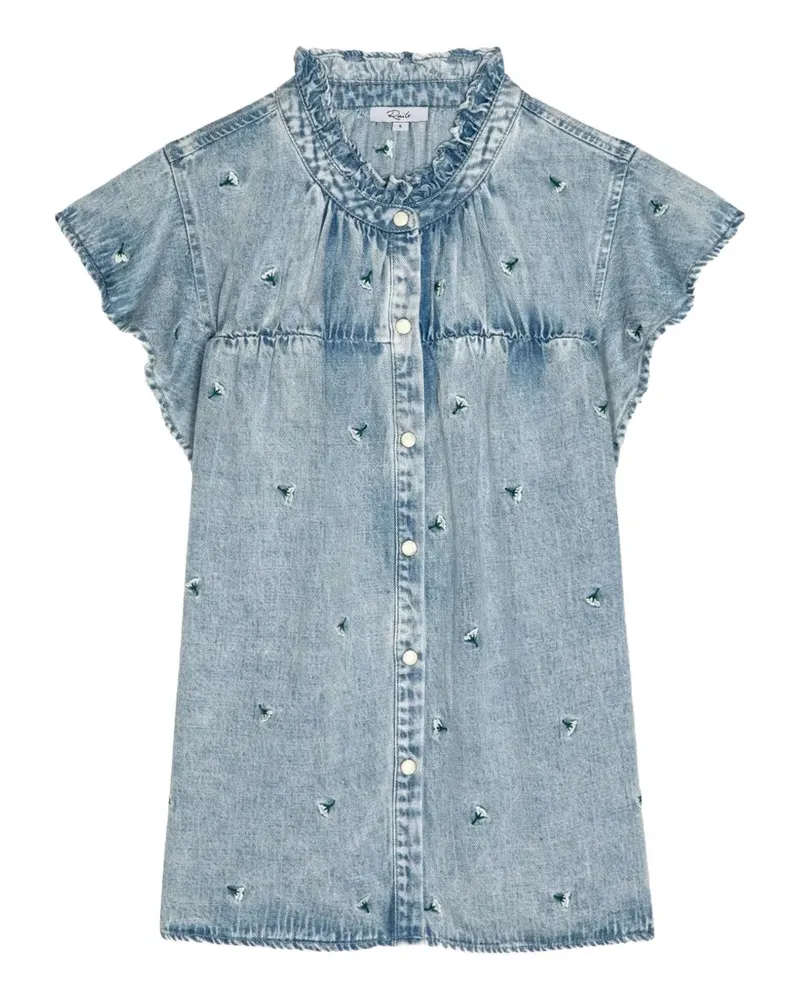 RAILS Ruthie embroidered ruffled-sleeve blouse - Blau Blau