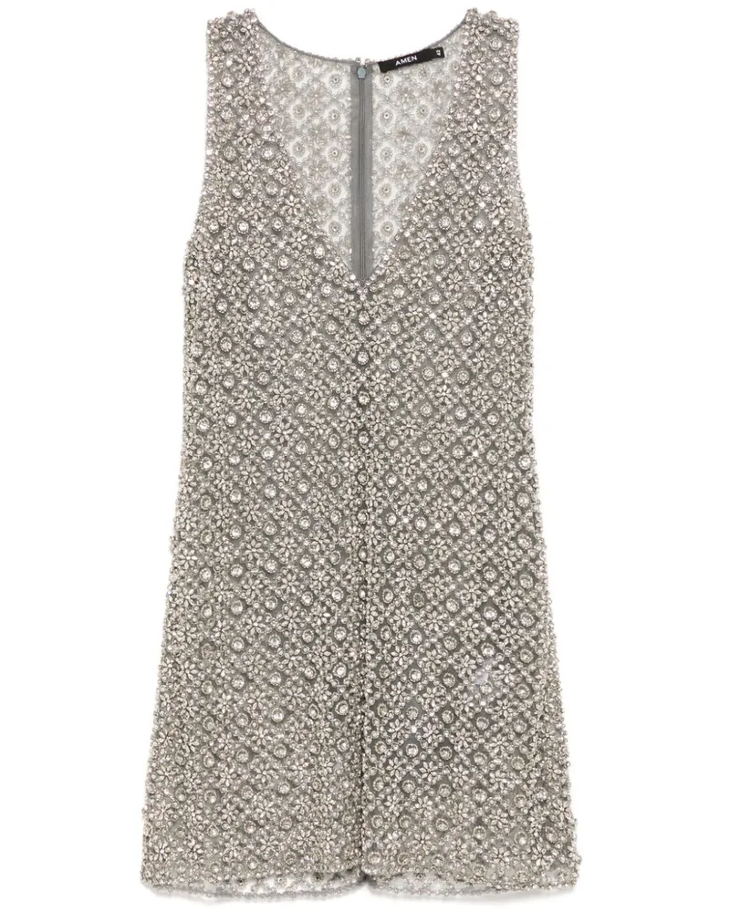 Amen Minikleid mit aufgesticktem Netz - Silber Silber