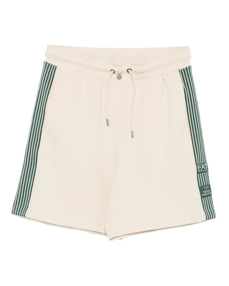 EA7 striped-trim logo-patch shorts - Nude Nude
