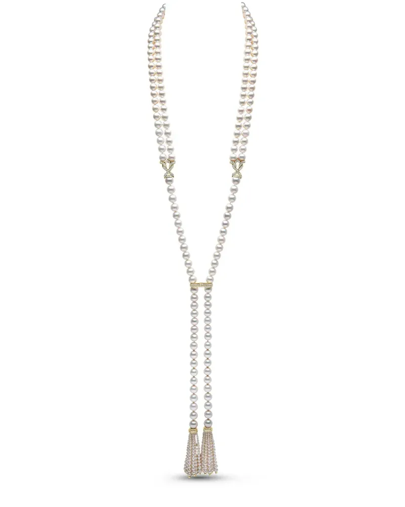 YOKO London 18kt Tassel Gelbgoldhalskette mit Süßwasserperlen und Diamanten Gold