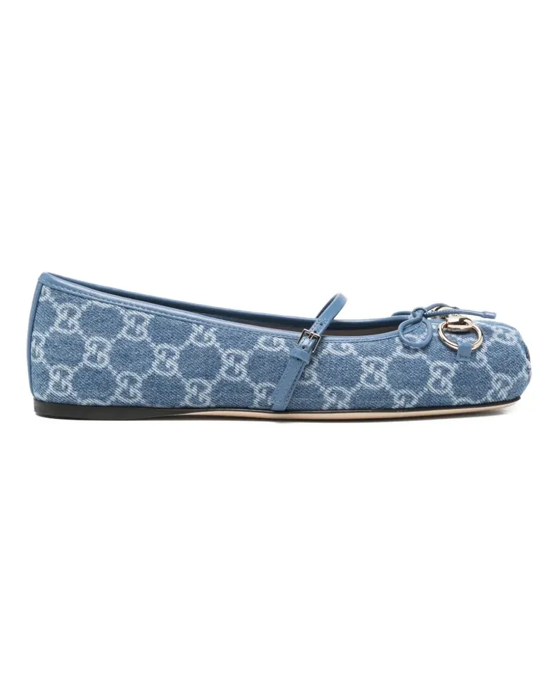 Gucci signature Horsebit detail GG monogram ballet flats - Blau Blau