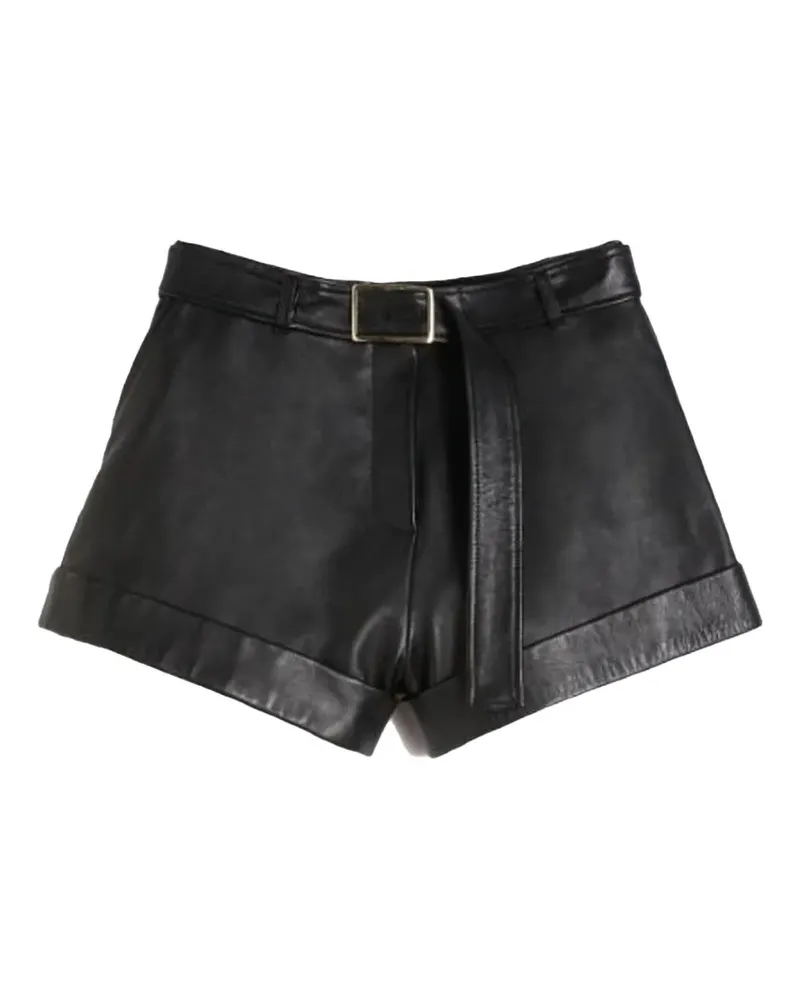 SPORTMAX belted cuffed leather shorts - Schwarz Schwarz