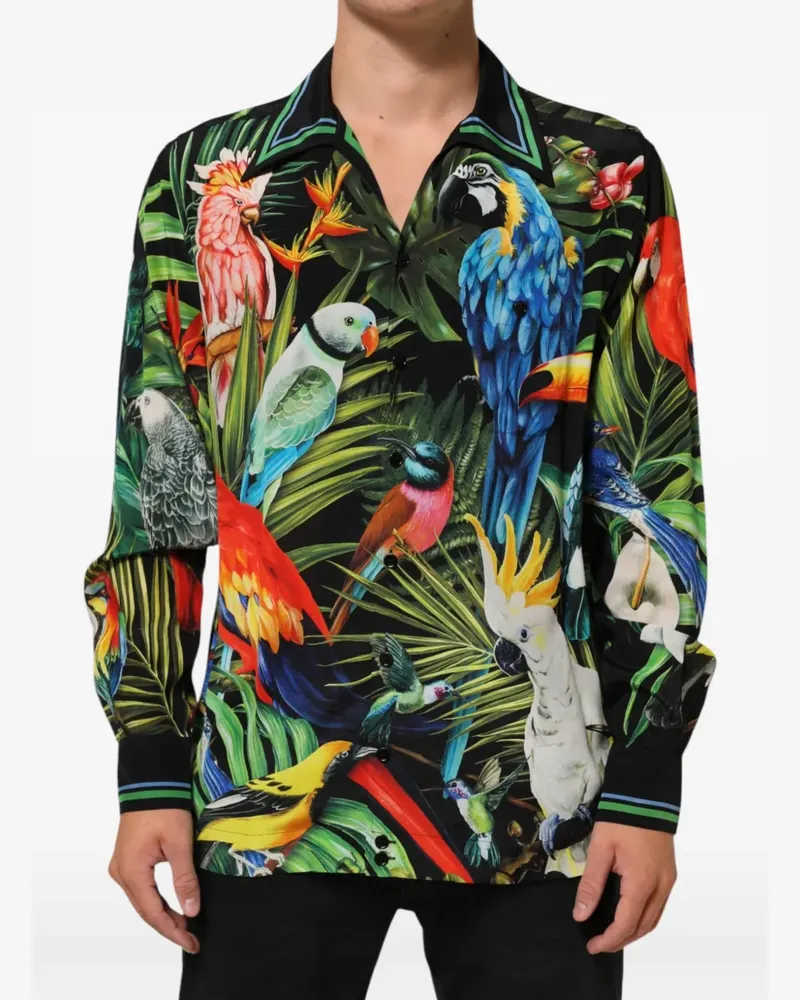 Dolce & Gabbana Hemd mit Papagei-Print - Grün Grün