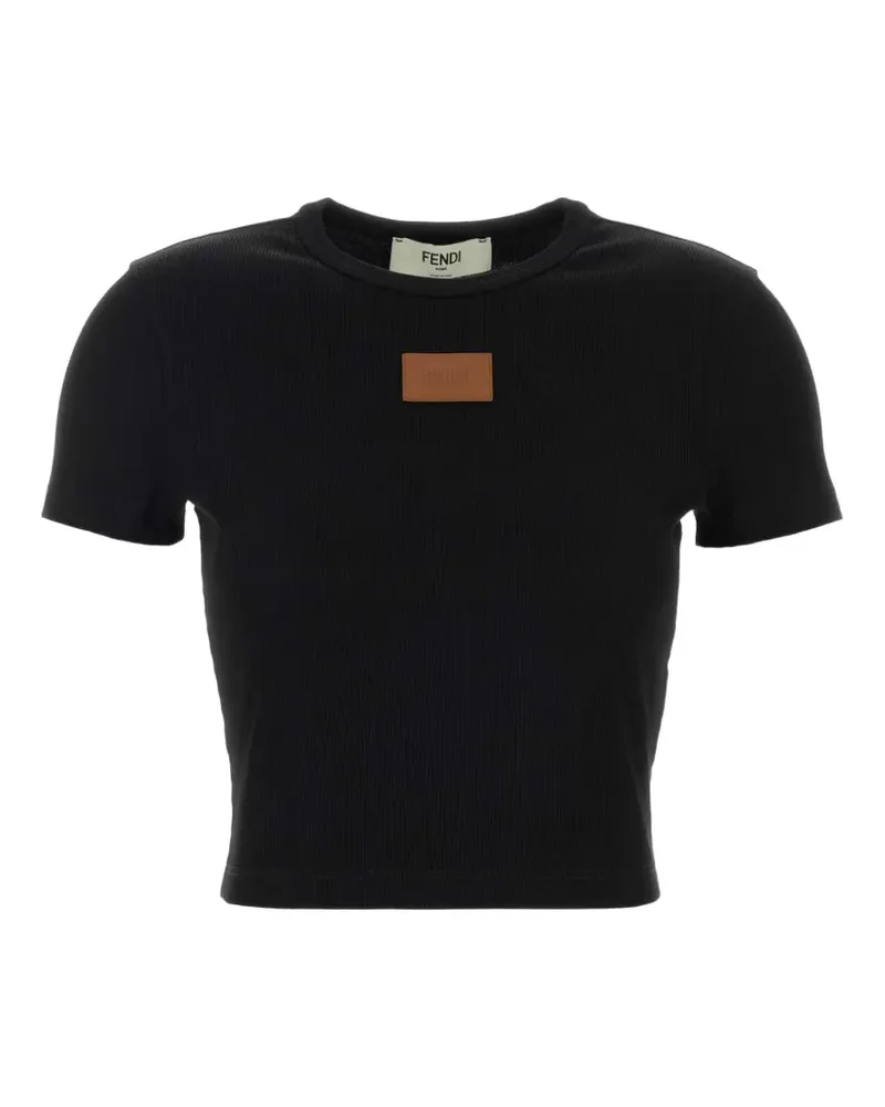 Fendi logo-patch ribbed T-shirt - Schwarz Schwarz