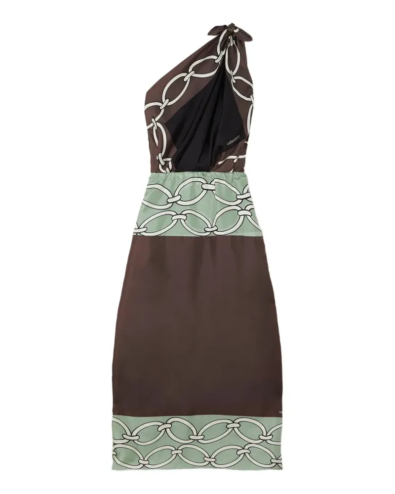 Valentino Garavani one-shoulder printed silk-twill midi dress - Braun Braun