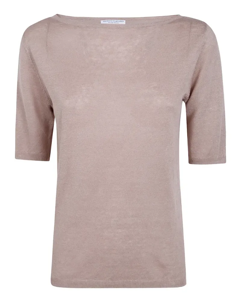 Majestic fine-knit boat-neck T-shirt - Nude Nude