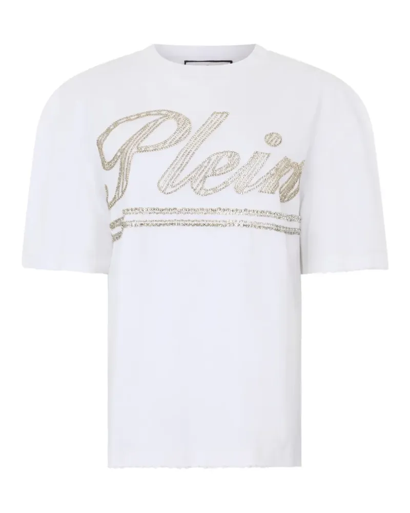Philipp Plein T-Shirt mit Strasslogo - Weiß Weiß