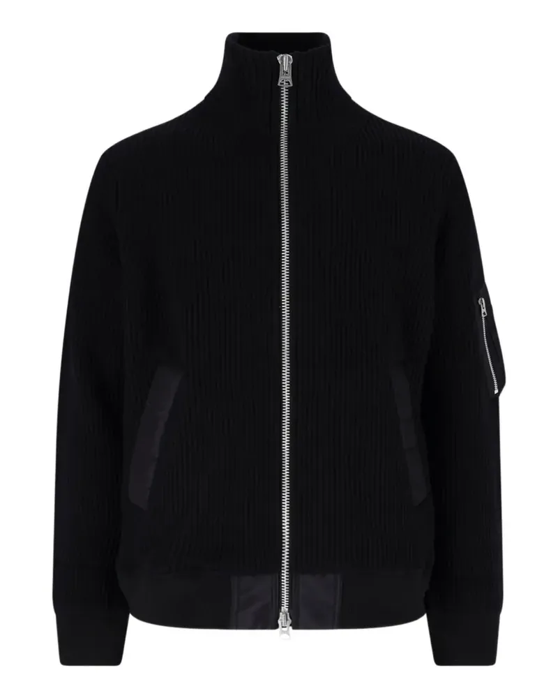 Sacai Gerippter Cardigan mit Reißverschluss - Schwarz Schwarz