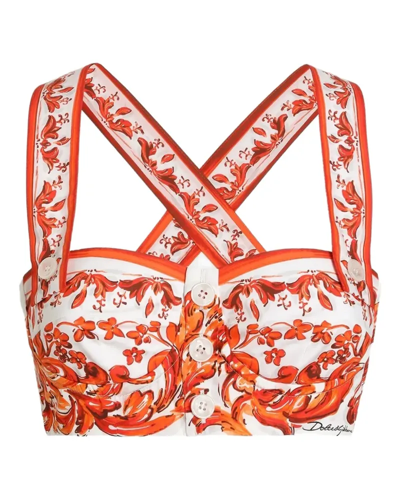 Dolce & Gabbana Ärmelloses Top mit Majolica-Print - Weiß Weiß