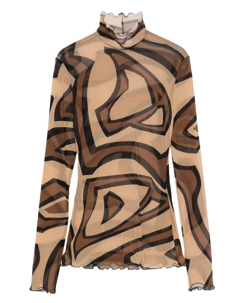 Emilio Pucci Labirinto-print tulle top - Nude Nude