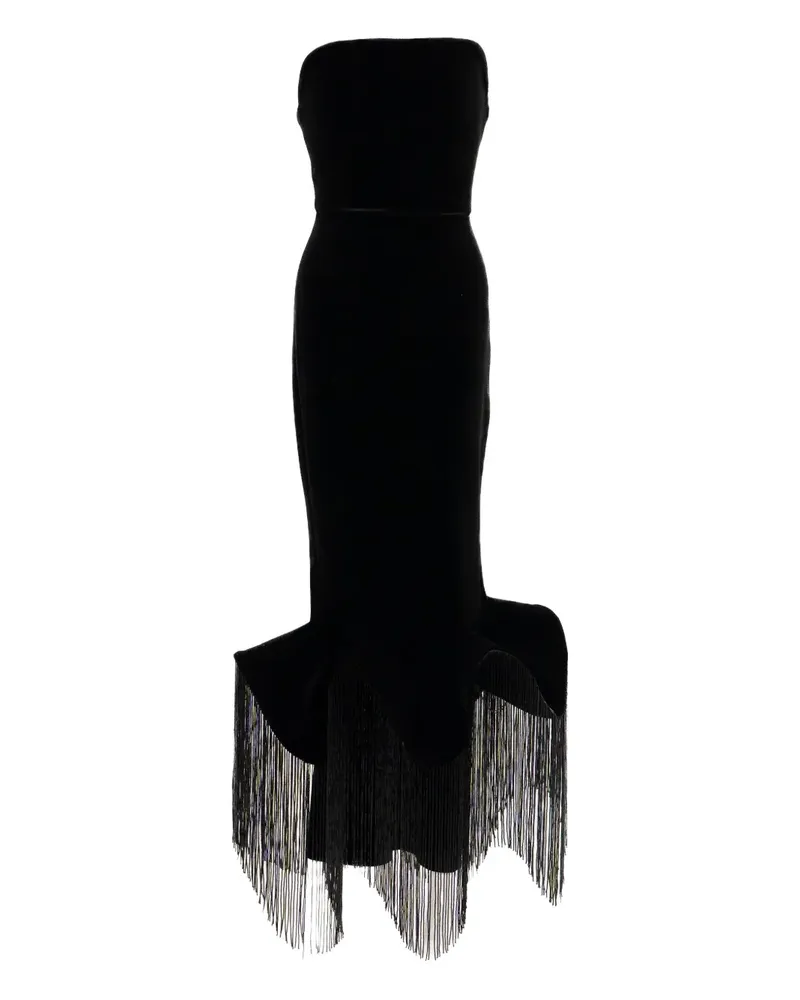 Ana Radu Midikleid mit Fransen - Schwarz Schwarz