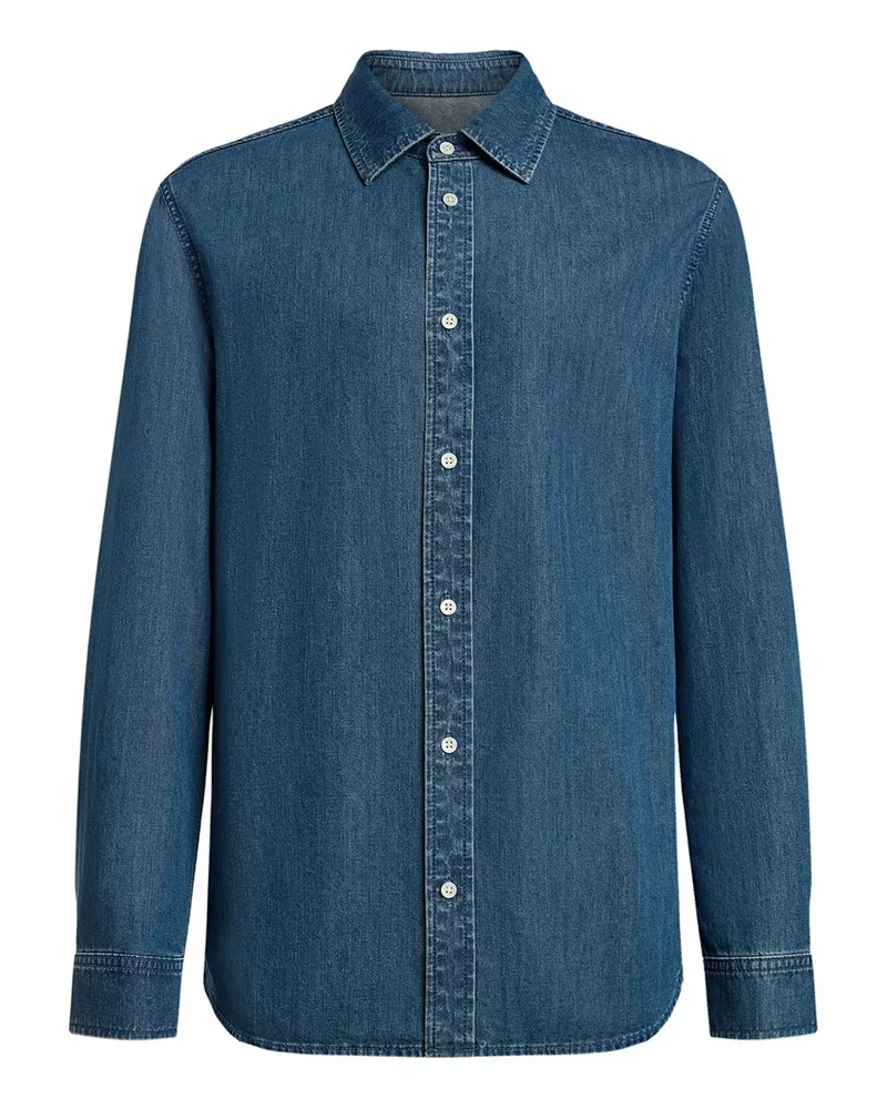 12 STOREEZ Klassisches Jeanshemd - Blau Blau