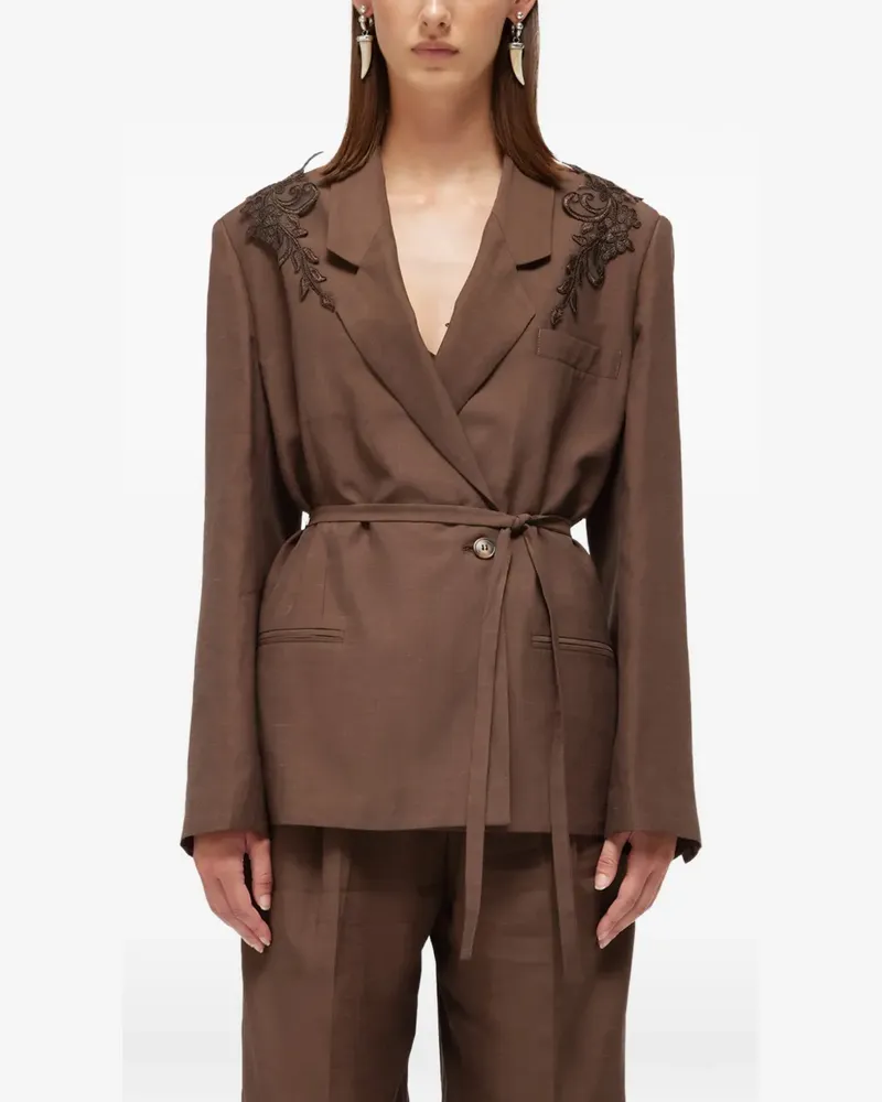 Blumarine floral-patch belted blazer - Braun Braun