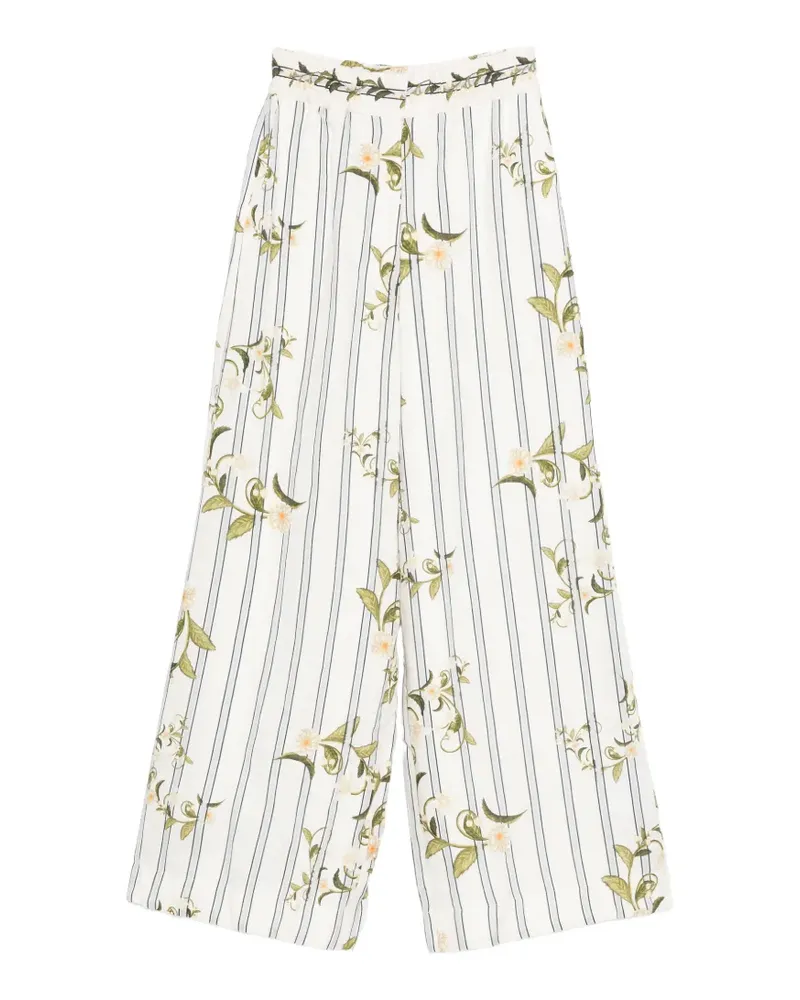 AGUA BENDITA striped floral-print pants - Weiß Weiß