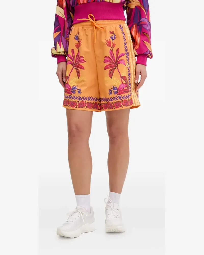 adidas Gestreifte Shorts mit tropischem Print - Orange Orange