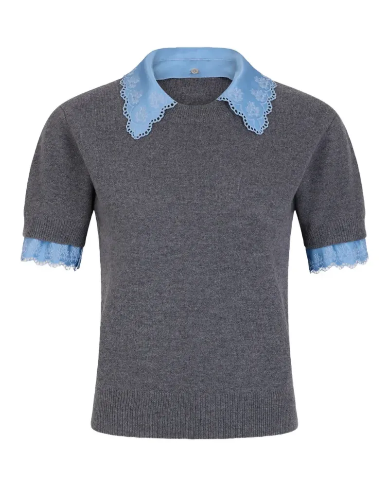 Paco Rabanne Kurzärmeliger Pullover mit Satinbesatz - Grau Grau