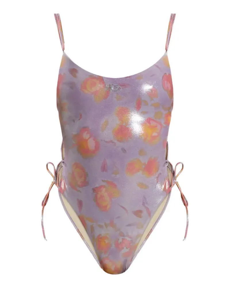 Diesel floral-print lace-up swimsuit - Violett Violett