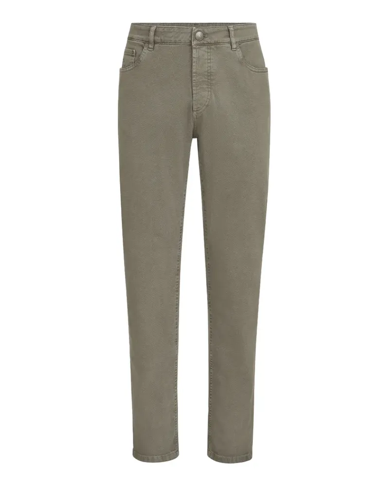 Brunello Cucinelli garment-dyed comfort lightweight denim traditional fit five-pocket trousers - Grün Grün