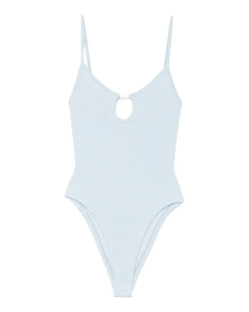 Hunza G Mia Badeanzug mit Cut-Out in Knitteroptik - Blau Blau