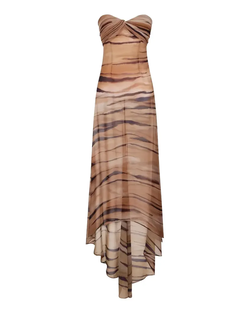 Elisabetta Franchi strapless tiger-print maxi dress - Braun Braun